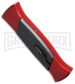 AKC 777 Blackfinger Red/Black OTF Automatic Knife - Flat Grind Satin Plain -Akc akc 777 red satin flat bottom cm large