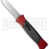 AKC 777 Blackfinger Red/Black OTF Automatic Knife - Flat Grind Satin Plain -Akc akc 777 red satin flat cm large