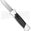 AKC 777 Blackfinger White/Black OTF Automatic Knife - Flat Grind Satin Plain -Akc akc 777 white satin flat cm large