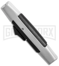 AKC 007 Concord White/Black OTF Automatic Knife - Satin Flat -Akc akc concord 007 white satin flat bottom cm large