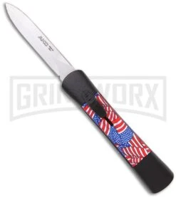 AKC Concord American Flag OTF Automatic Knife - Dagger Satin Plain