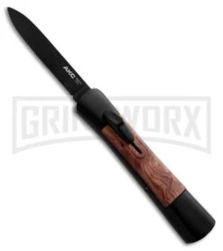 AKC Concord Briar Automatic Knife - Flat Grind Black Plain
