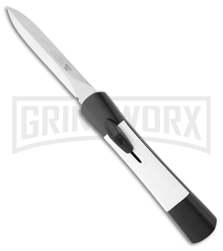 AKC Concord Black/White OTF Automatic Knife - Dagger Satin Plain 3 AKC Concord Black/White OTF Automatic Knife - Dagger Satin Plain