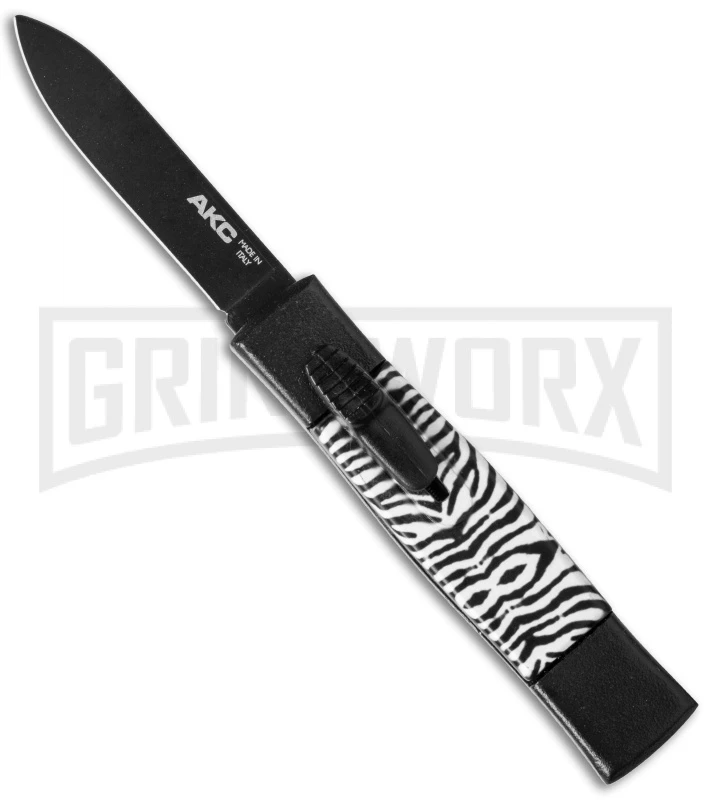 AKC Minion Concord Zebra OTF Automatic Knife - Black Flat 3 AKC Minion Concord Zebra OTF Automatic Knife - Black Flat